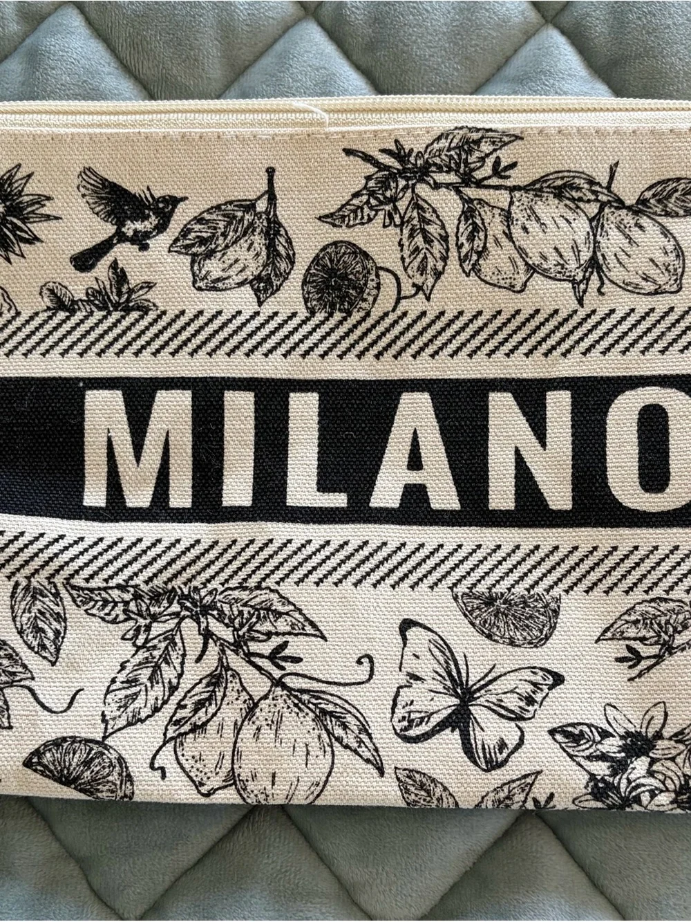 Milano Black & Cream Botanical Canvas Cosmetic Pouch